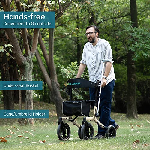 All-Terrain Rollator Walker with 12" Front Rubber Wheels, Compact Folding Design J8852