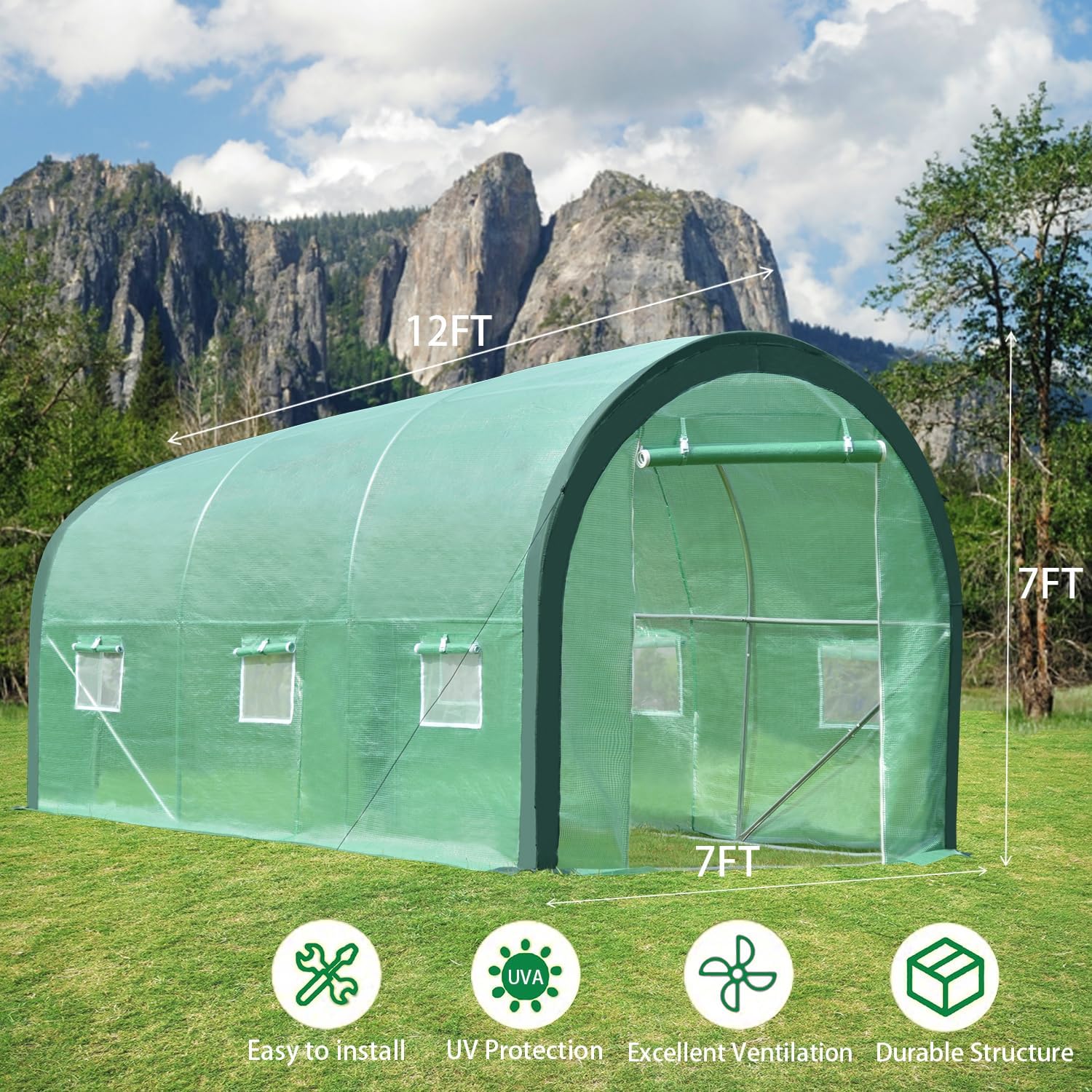 Portable Walk-in Tunnel Greenhouse with 2 Zippered Doors K699