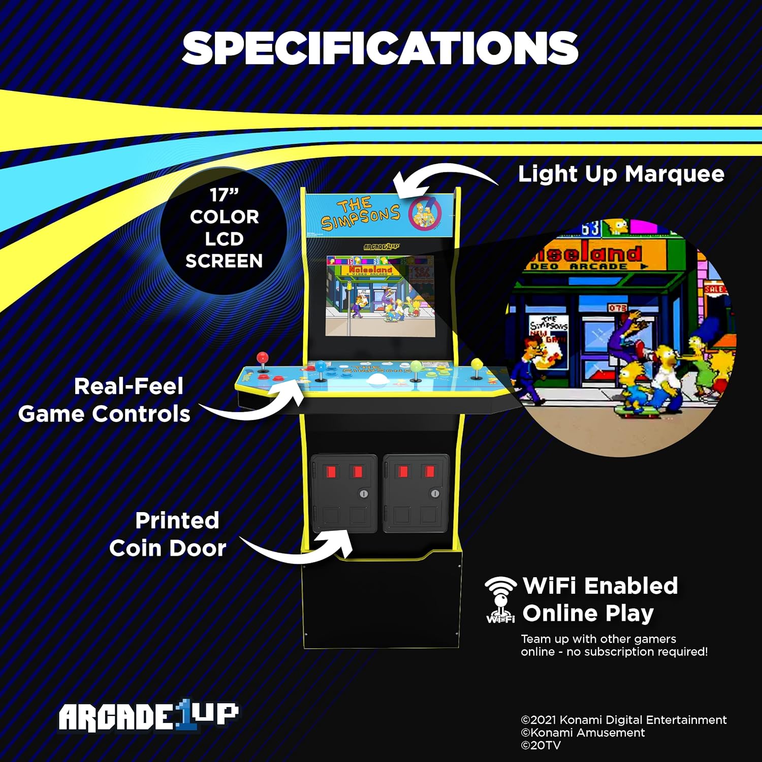 The Simpsons Arcade Machine, 4-Foot, 4 Player Home Arcade Game with WiFi T837