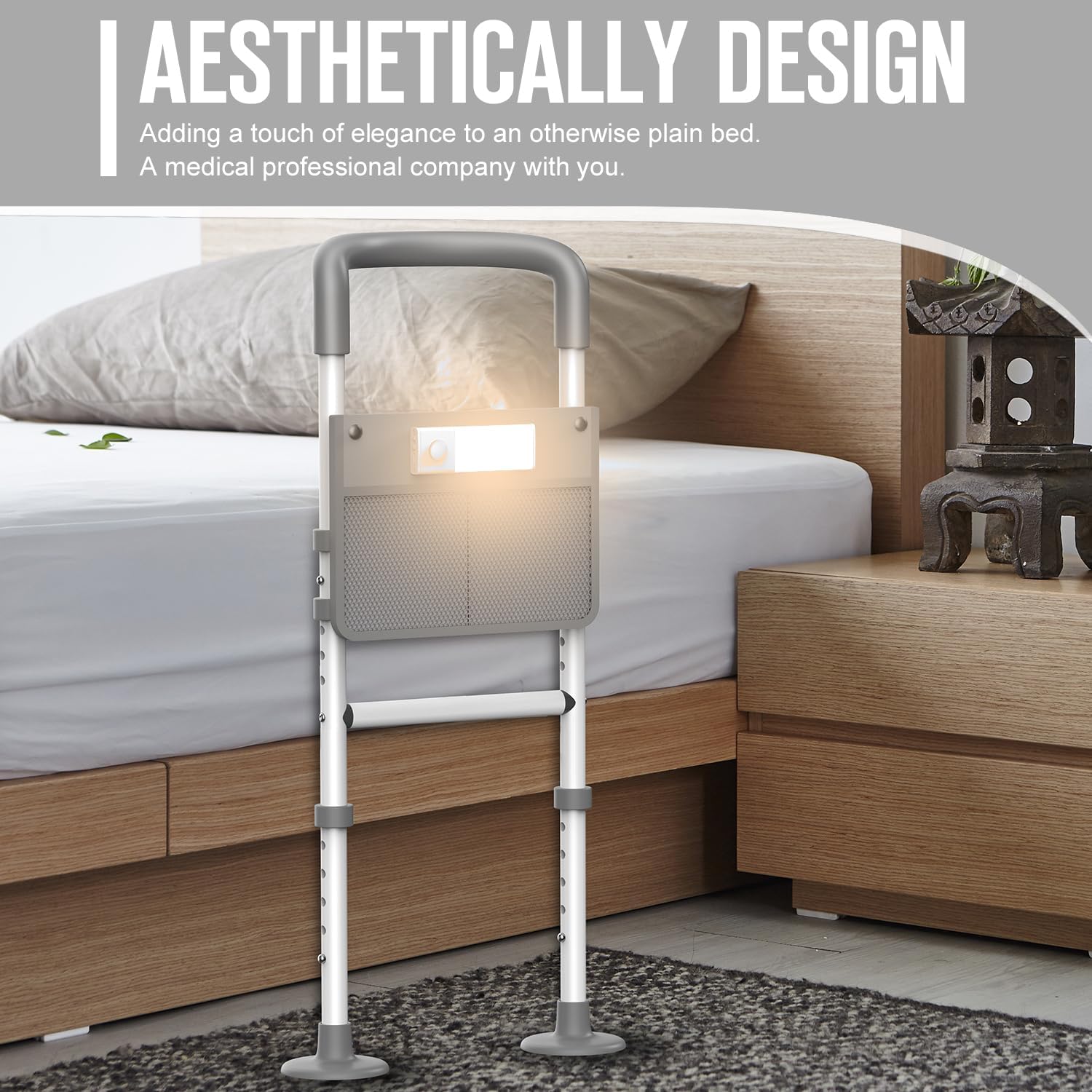 Bed Rails for Elderly Adults with Motion Light and Storage Pouch W23329