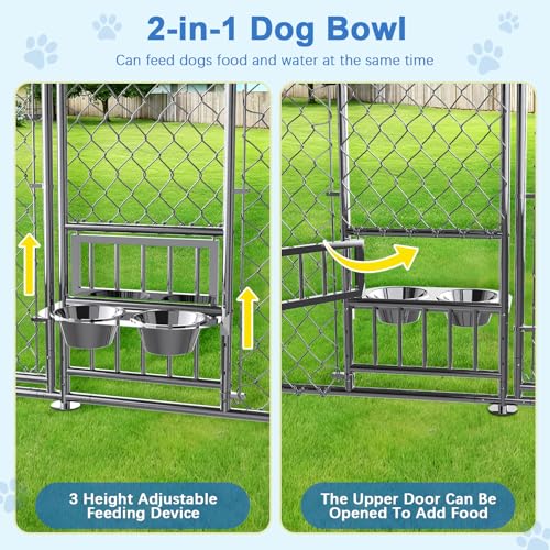 10x10x7FT Outdoor Dog Kennel with Cover and Bowls D9939