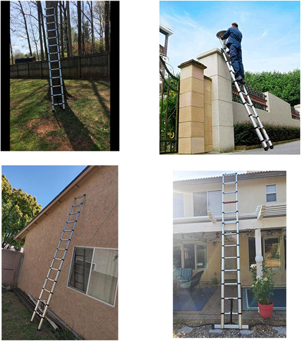 Telescopic Extension Ladder, One-Button Retraction, 330 lbs Capacity, 14.5 FT F558