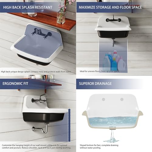 Wall Mounted High Back Porcelain Utility Sink, 24 x 17 x 15 inches X685