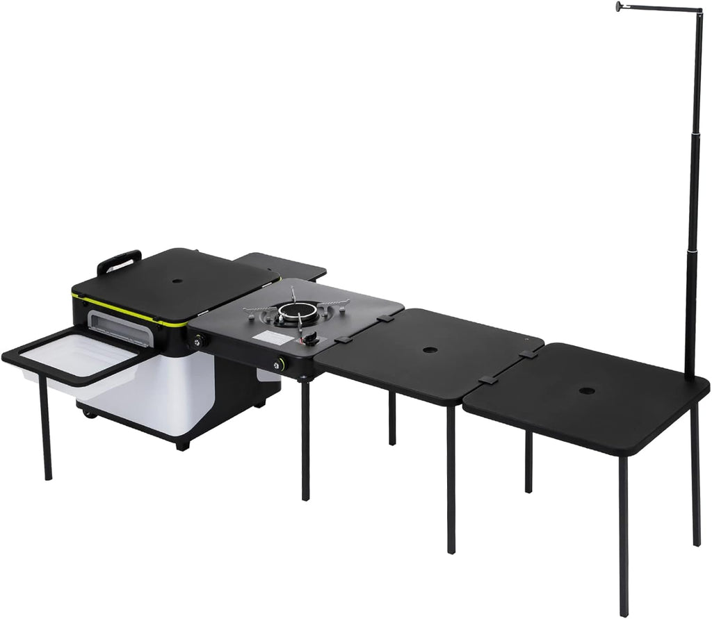 Camping Kitchen Outdoor Cooking Station with Wheels and Windproof Stove S56362