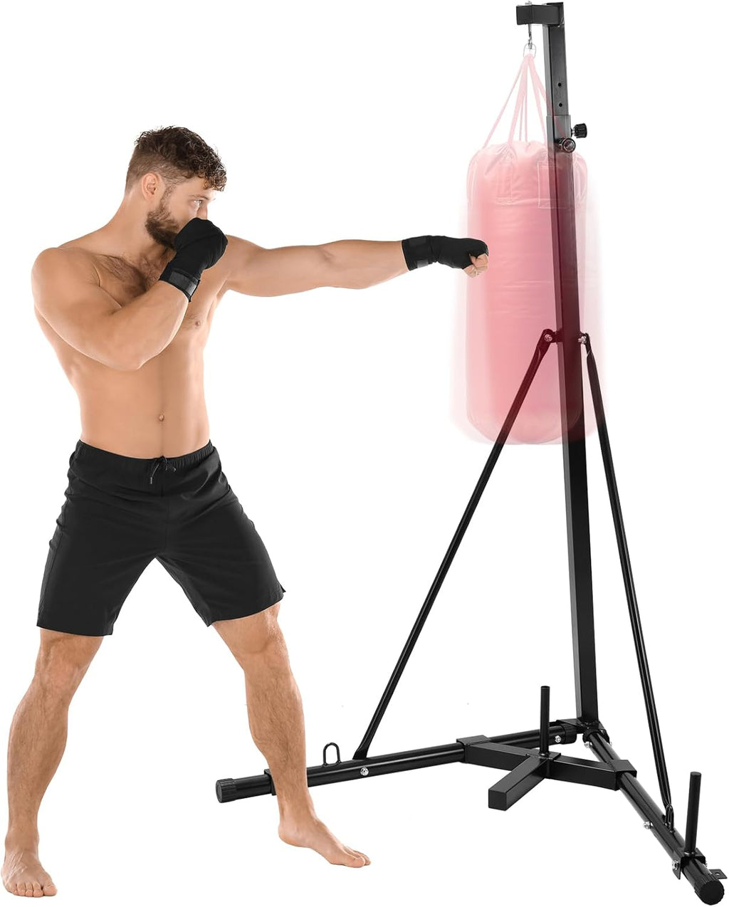 Height Adjustable Punching Bag Stand, Heavy Duty Boxing Bag Stand, Heavy Bag Stand Steel Sandbag Rack Independent to 150 lbs for Home Gym Fitness (Only Stand)