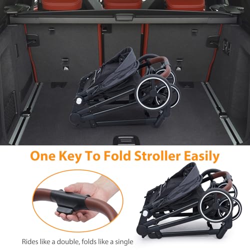 Double Stroller for Infant and Toddler, Foldable Pushchair with Reversible Backrest, Light Gray Q62723