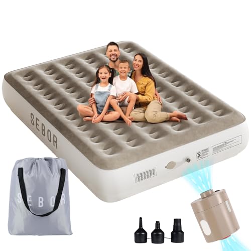 Air Mattress Queen with Built in Pump, 18" Ultimate Comfort Blow up Mattress Queen with Rechargeable Pump, Colchon Inflatable Mattress for Home, Guest, Camping & Office, Air Bed 650lbs Max