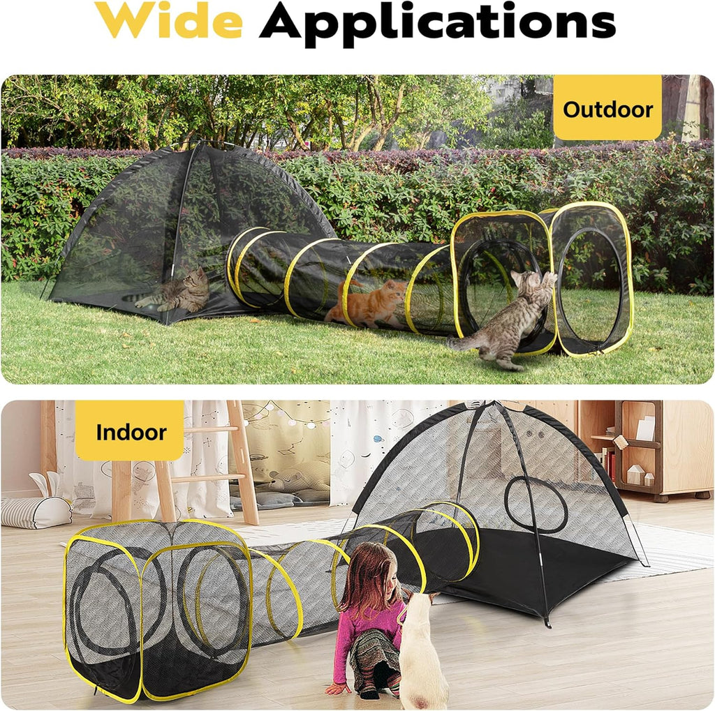 Outdoor Cat Enclosure with Tent, Tunnel, and Playhouse K7097