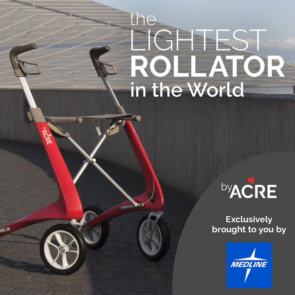 Carbon Ultralight Rollator Walker with Organizer Bag, Wide Track, Red L288775