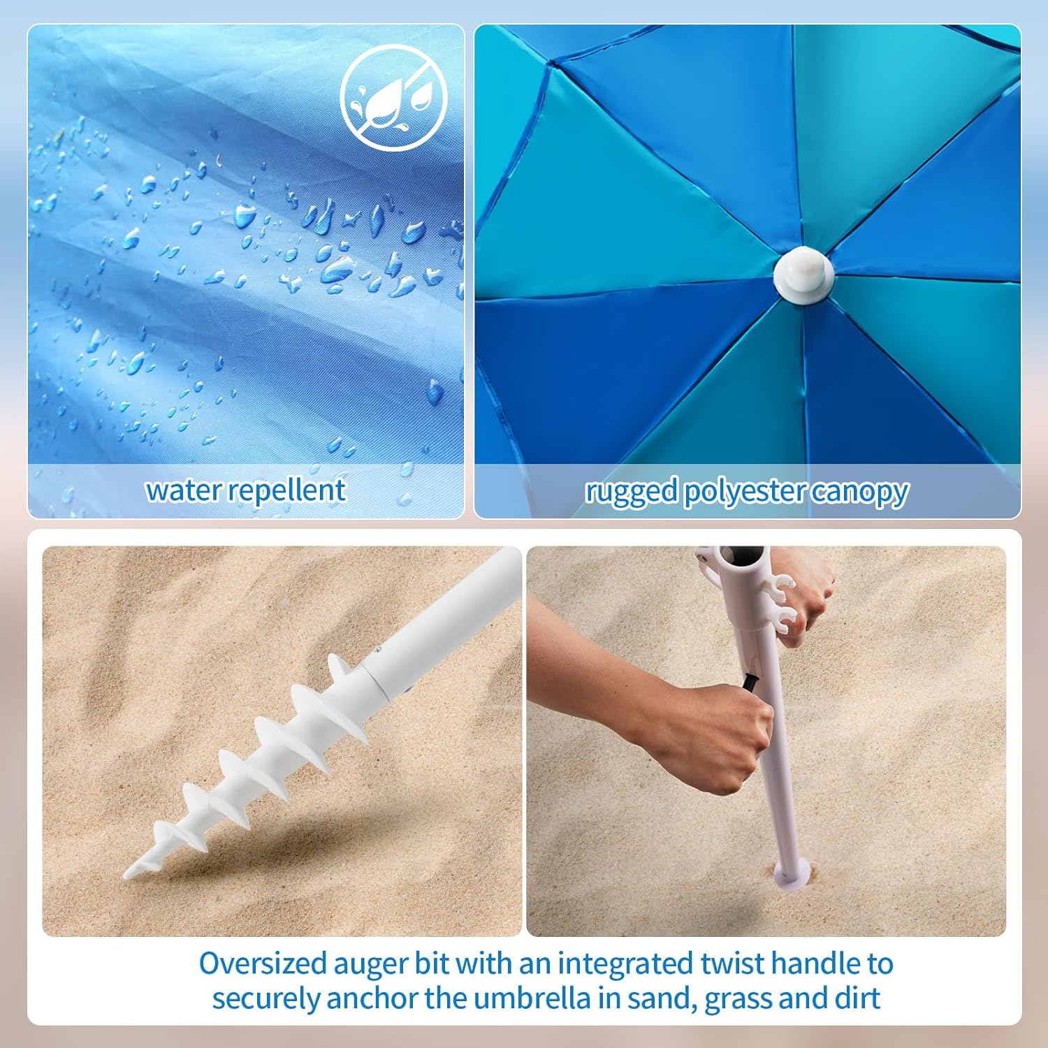 10-Foot Beach Shelter Umbrella UPF 50+ Sun and Rain Protection M39863