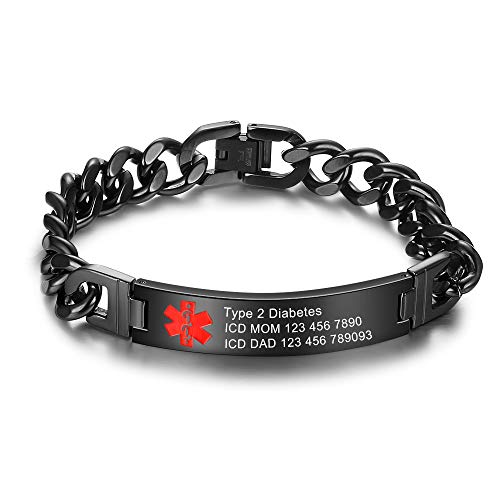 Medical Alert Bracelets for Mens Womens Free Engraving 7.9-8.7 Inch Emergency Alert ID Bracelets Medical Bracelets Stainless Steel Medical Alert Bracelet Gift for Men
