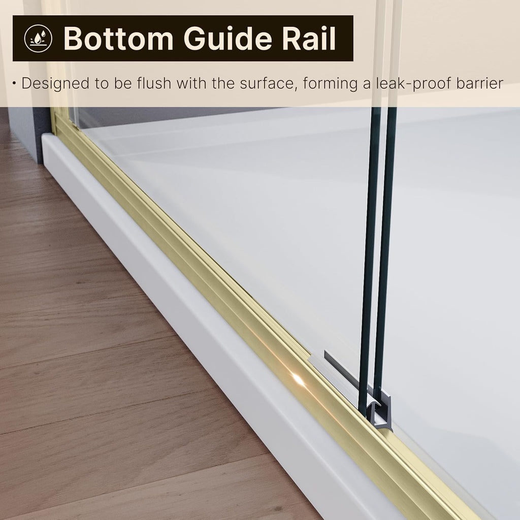 Double Sliding Shower Door, Semi-Frameless, Clear Tempered Glass, Brushed Gold Finish T561088
