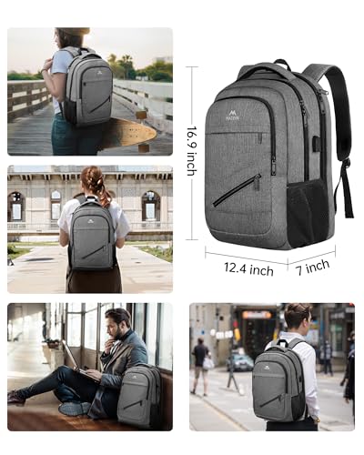 18 Inch Laptop Backpack, Extra Large Travel with Luggage Strap, TSA Approved Waterproof, Grey C969