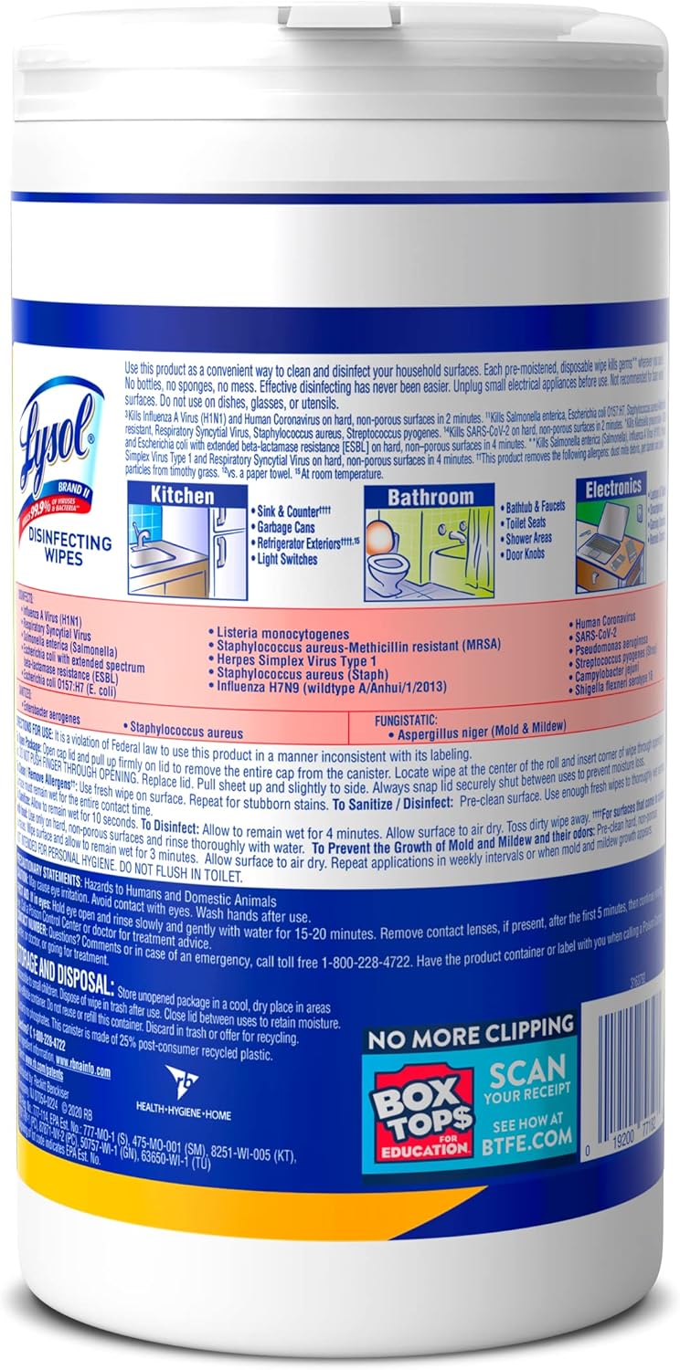 Disinfectant Wipes, Multi-Surface Antibacterial Cleaning Wipes, Lemon and Lime Blossom, 80 Count W1088