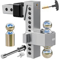 VNN Adjustable Drop Hitch, Tri-Ball(1-7/8'', 2'', 2-5/16'') Hitch, Fits 2-Inch Receiver, 8 Inch Drop Trailer Hitch, 15000 LBS GTW-Truck Trailer Hitch, Heavy Duty Solid Ball Mount, Silver, VN0004