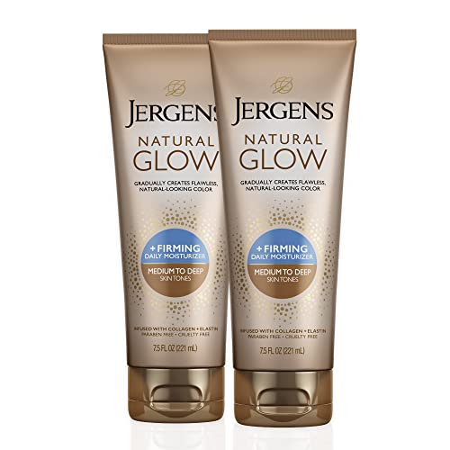 Jergens Natural Glow +FIRMING Self Tanner Body Lotion, Medium to Tan Skin Tone & Natural Glow Self Tanner Face Moisturizer, SPF 20 Facial Sunscreen