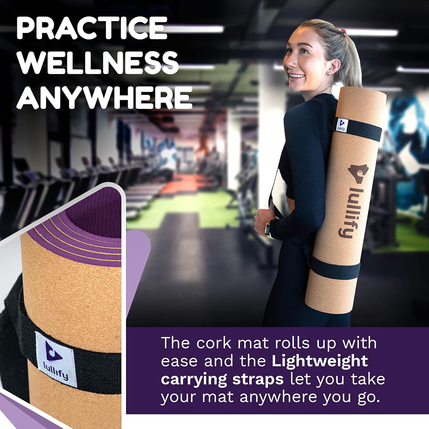 Cork Yoga Mat with Non-Slip Surface and Carrying Strap R21360