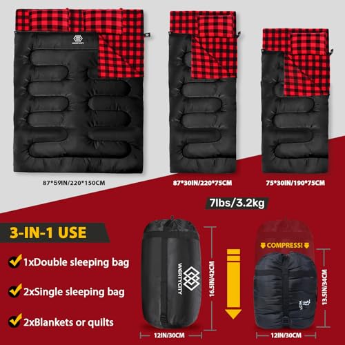 Double Sleeping Bag with Pillow, Extra Large 2 Person Camping Lightweight H88097