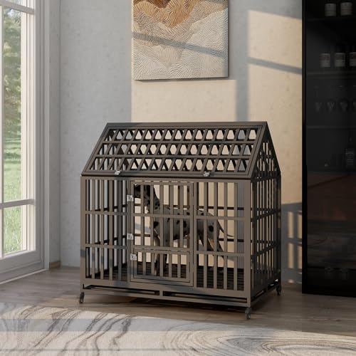 Heavy Duty Metal Dog Crate with Lockable Door and Removable Tray, 47 Inch S214247