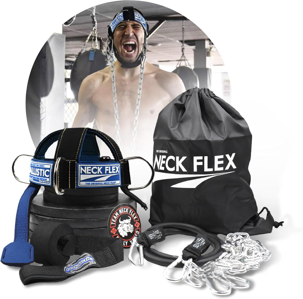 Ballistic Kevlar® Series, Neck Harness Trainer Kit, Functional Trainer & Weight Lifting Equipment, Heavy-Duty Head Harness with Chain, Resistance Band & Door Anchor