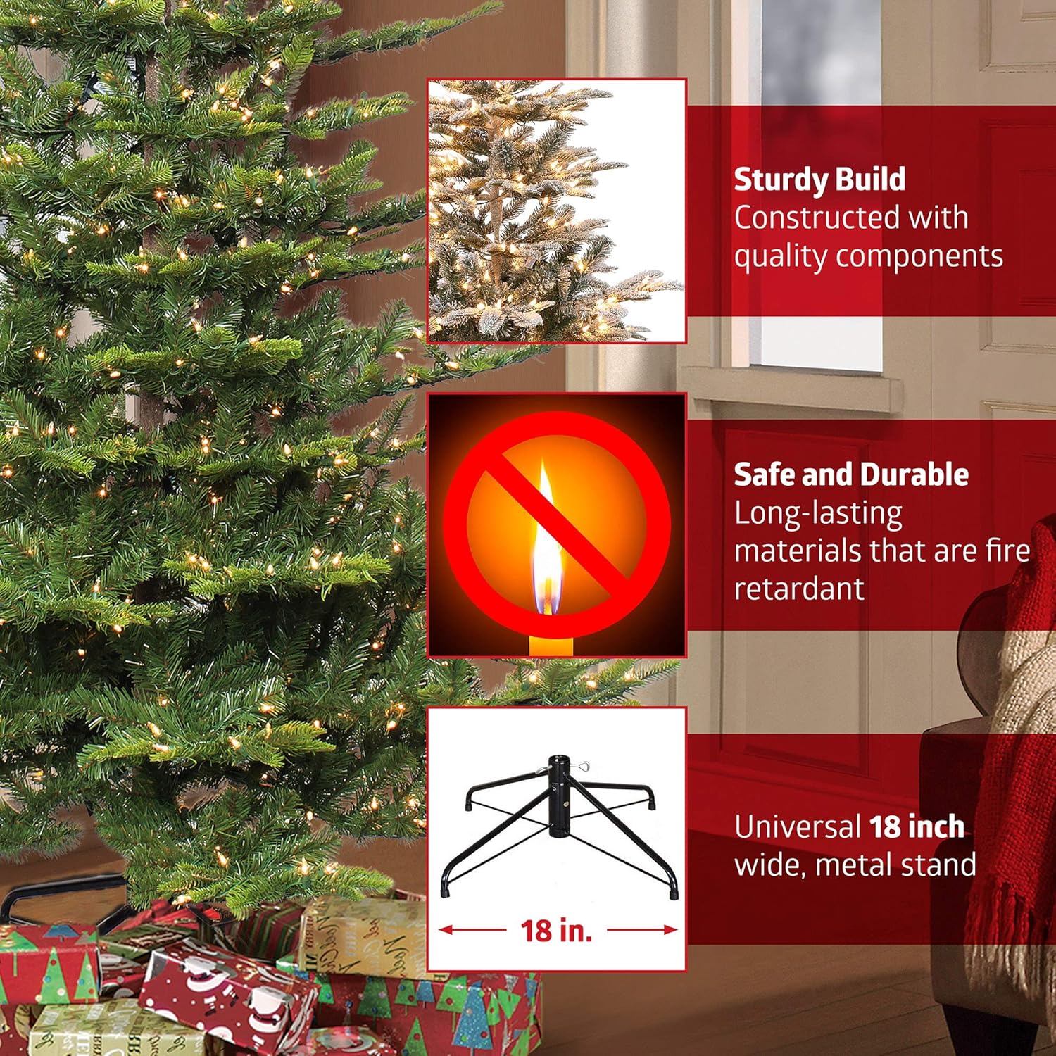7.5 ft Pre-Lit Slim Fraser Fir Artificial Christmas Tree with 500 Clear Lights J26786