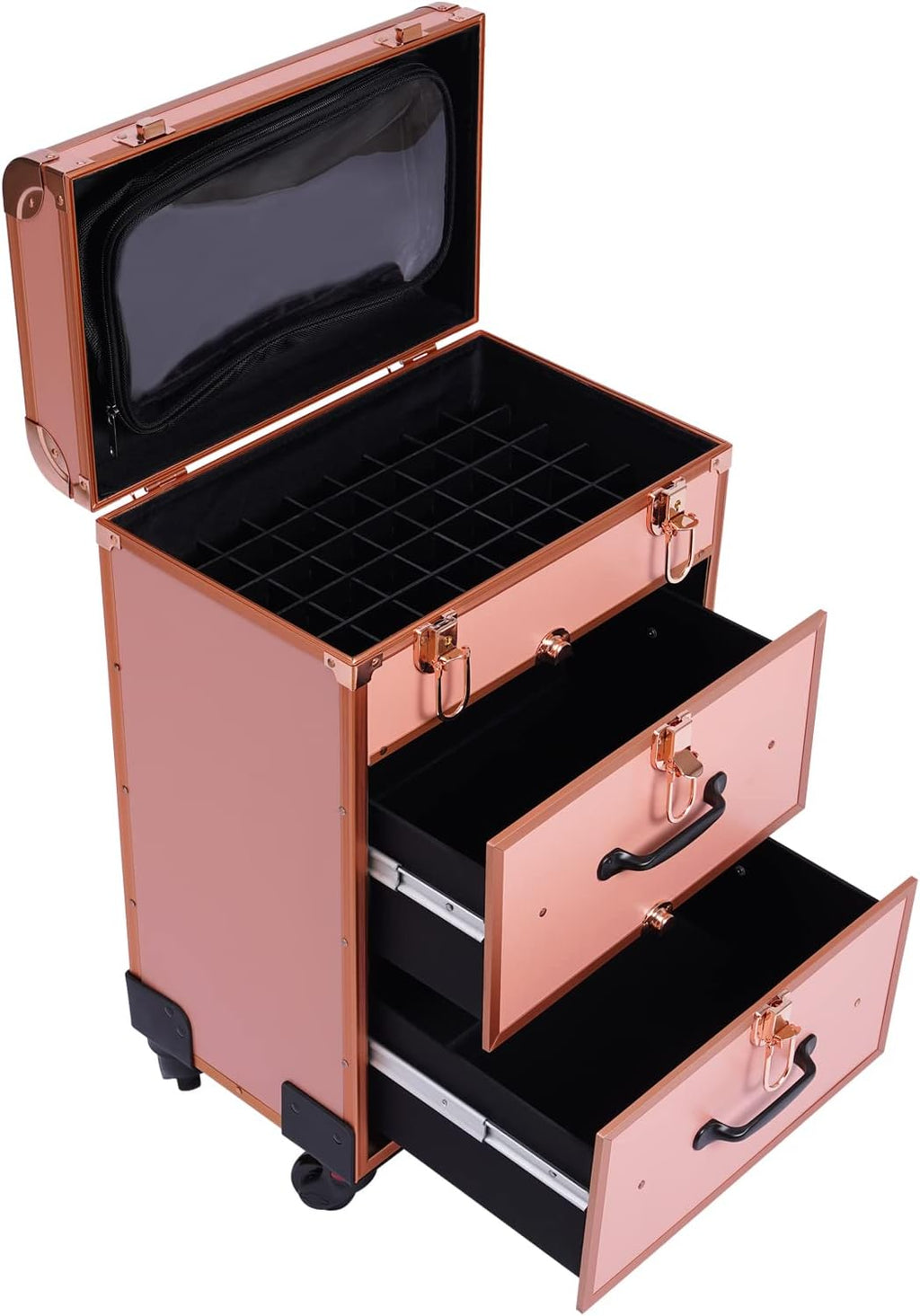 Rolling Makeup Train Case with Reinforced Lock, Portable for Artists Y4280