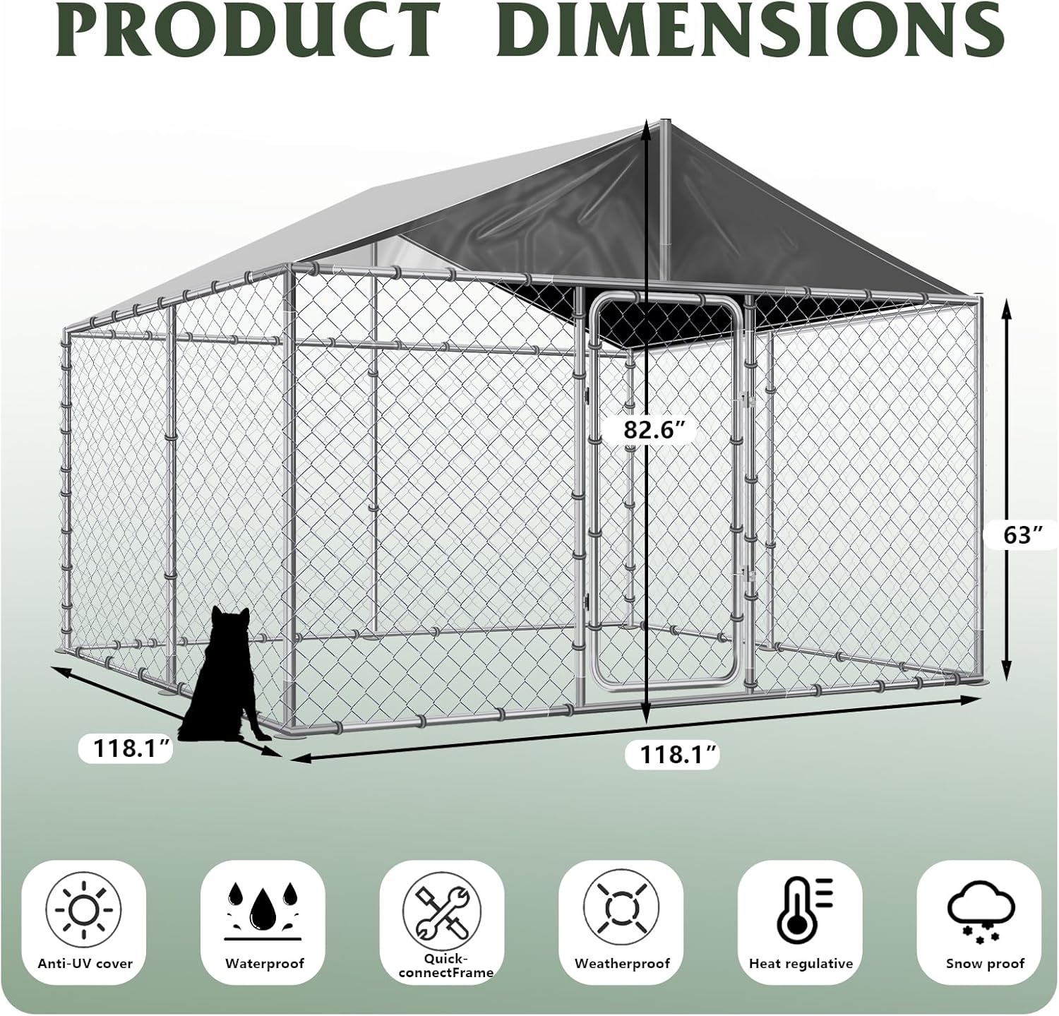 Outdoor Dog Kennel with Roof, 10x10x7FT Heavy Duty Dog Cage Run Playpen with Secure Lock C563