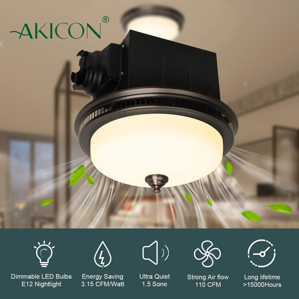 Round Exhaust Bathroom Fan with Warm Light and Nightlight A360
