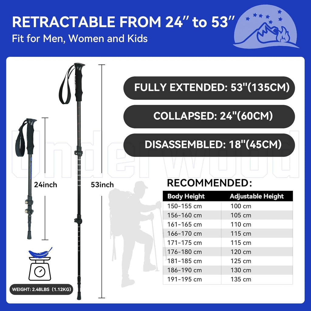 Collapsible Trekking Poles for Hiking, 4 Pack, Adjustable Aluminum, Lightweight Q34361