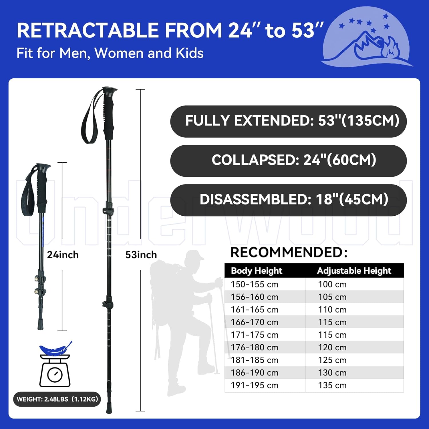 Collapsible Trekking Poles for Hiking, 4 Pack, Adjustable Aluminum, Lightweight Q34361