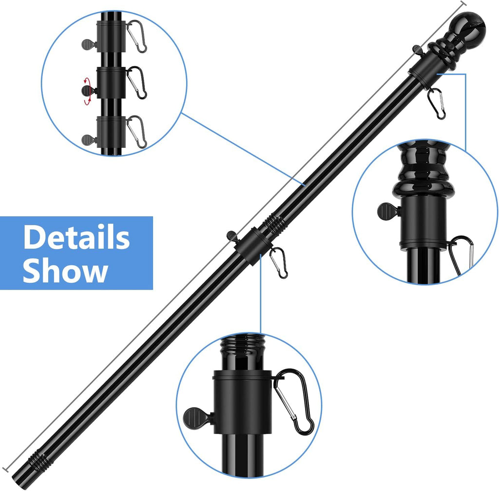 6FT Metal Flag Pole for Outside House with Bracket, Black F383353