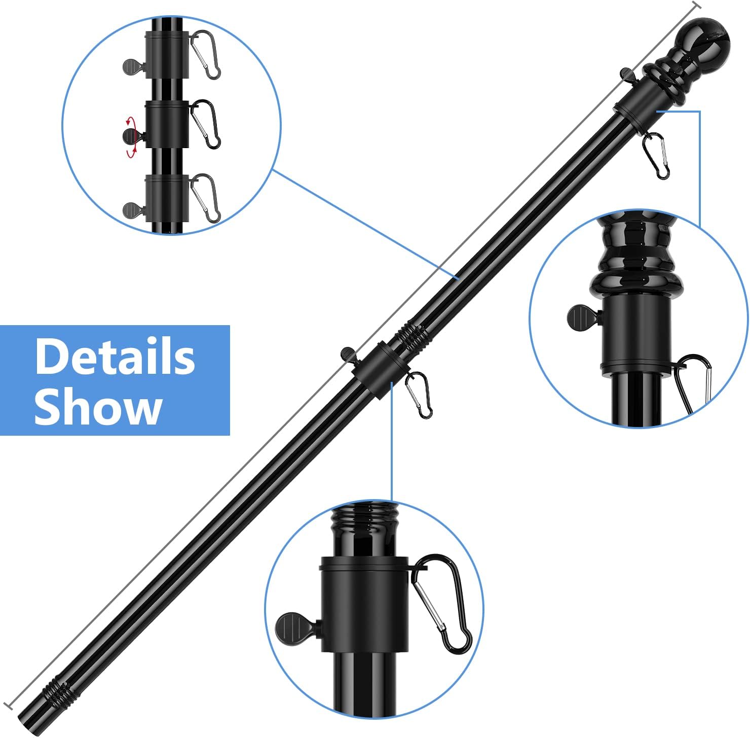 6FT Metal Flag Pole for Outside House with Bracket, Black F383353