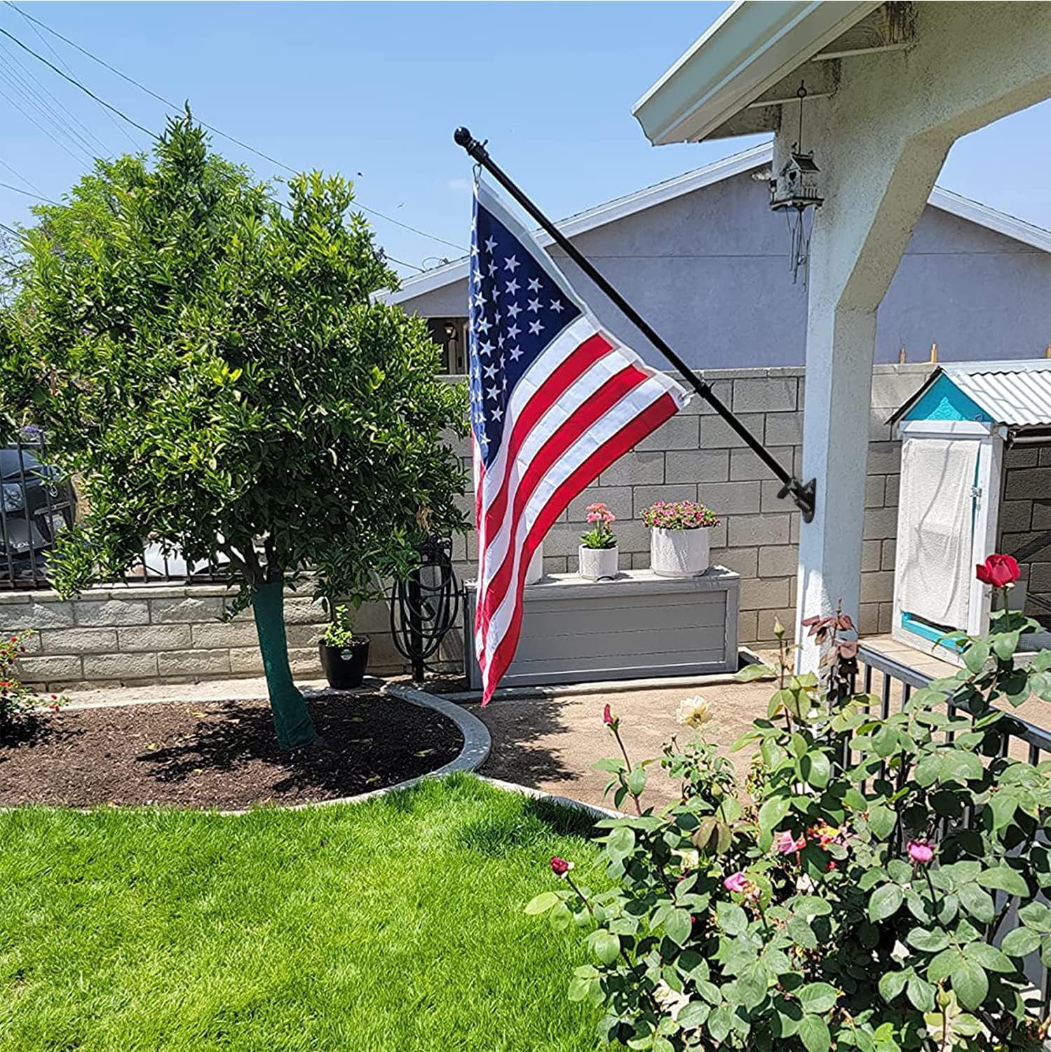 6FT Metal Flag Pole for Outside House with Bracket, Black F383353