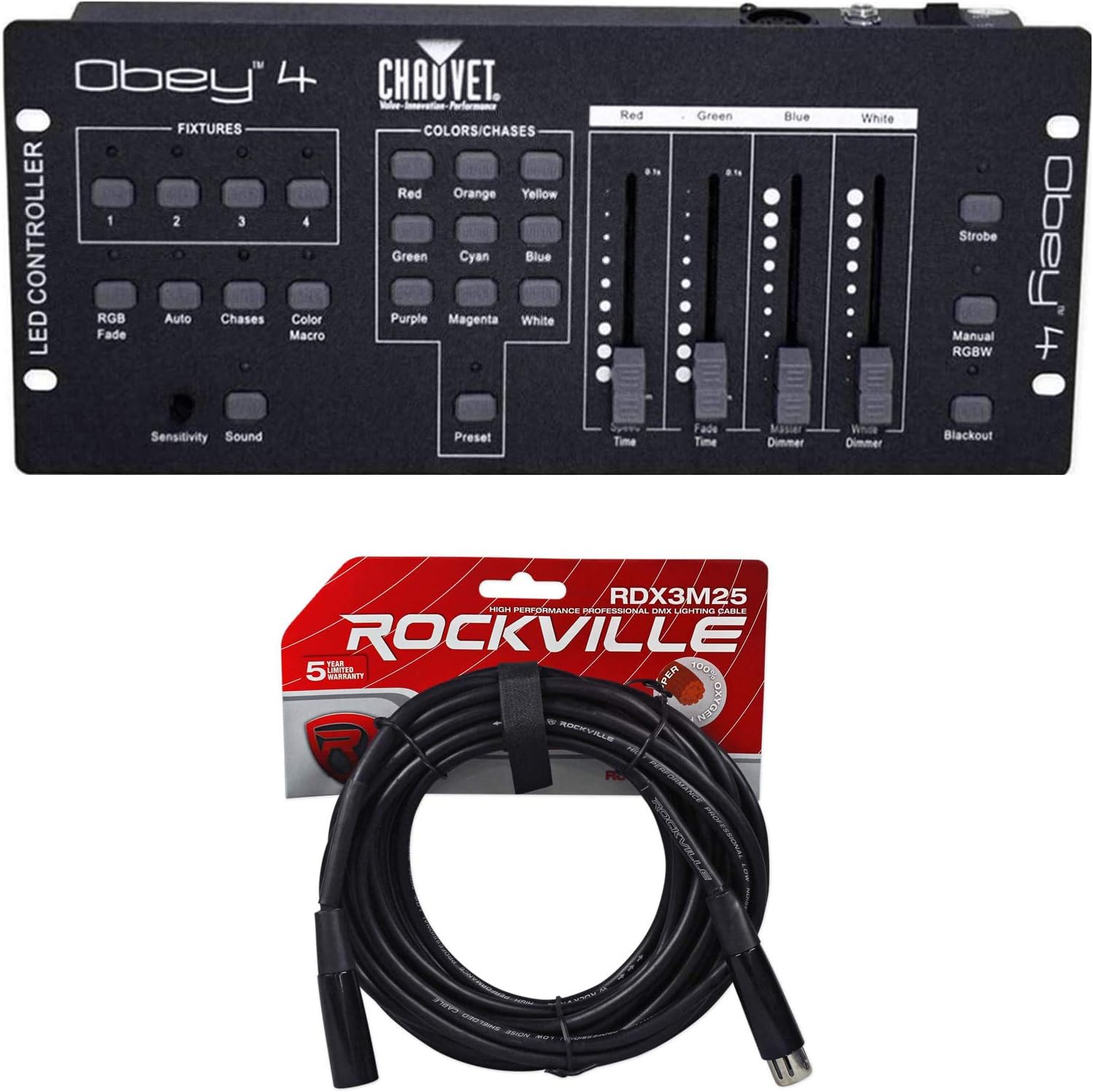Chauvet Obey 4 DMX-512 LED Wash Light Controller w/3 or 4 Channel Mode+DMX Cable