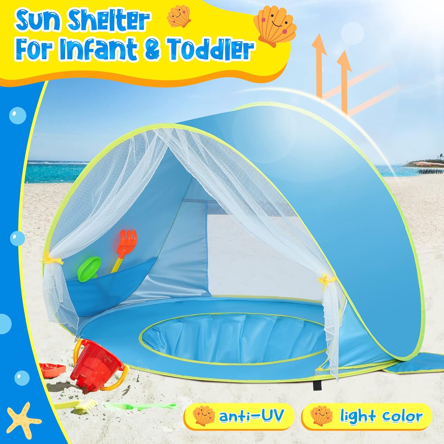 Baby Beach Tent with Canopy, UPF50+ UV Protection, Easy Pop Up Shade Pool for Toddlers S812551
