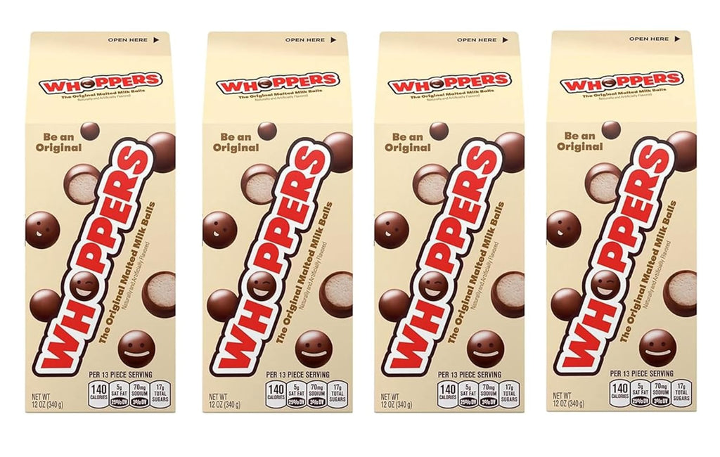 Whoppers - The Original Malted Milk Balls - Pack of 4-12 Ounce Boxes - Fun for the whole family anywhere and anytime