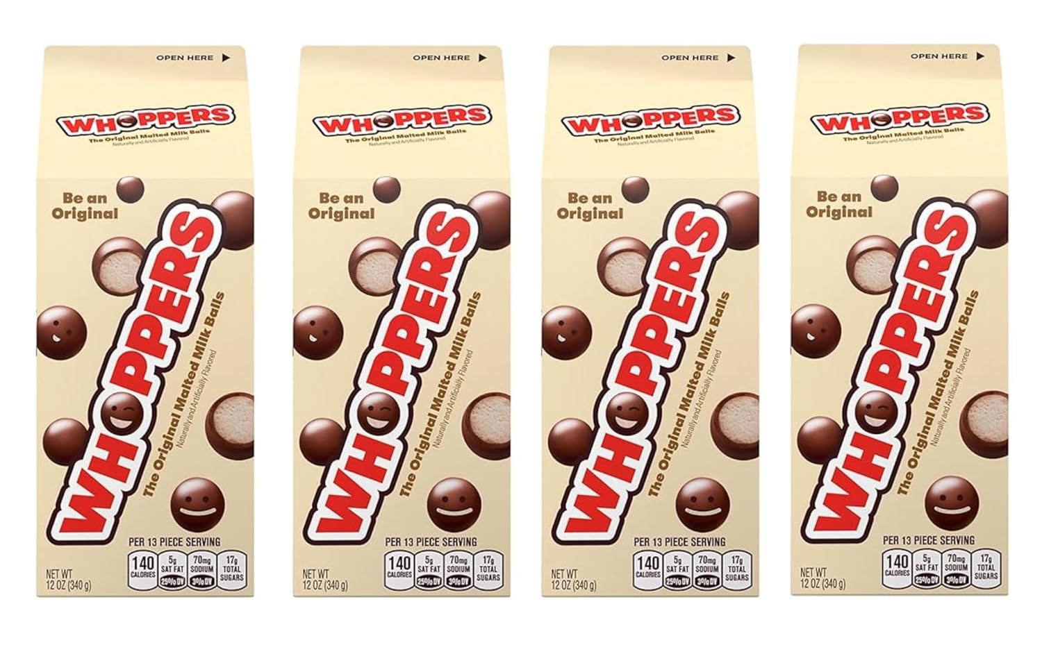 Whoppers - The Original Malted Milk Balls - Pack of 4-12 Ounce Boxes - Fun for the whole family anywhere and anytime