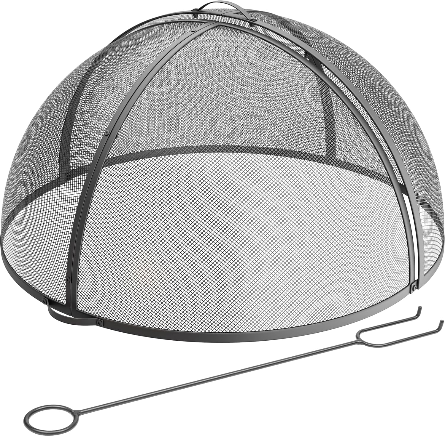 YITAHOME Heavy-Duty Fire Pit Spark Screen with Handle and Poker, Easy-Opening Metal Fire Pit Cover for 36-Inch Round Outdoor Fire Pits