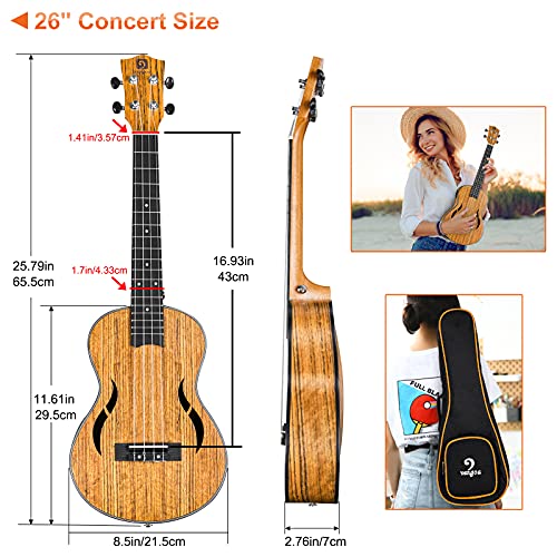 Concert Ukulele 23 Inches Walnut Wood Acoustic Beginner Set with Gig Bag T354290