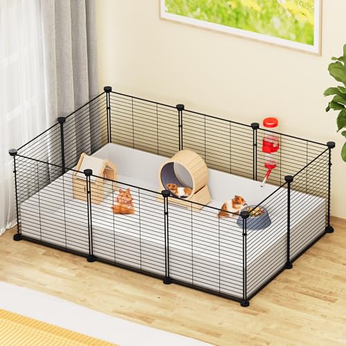 YITAHOME Guinea Pig Cage, Indoor C&C Small Animal Cage with Waterproof Plastic Liner, 4x2 Playpen for Bunny, Chinchilla and Hamster, Habitat Fence with DIY 24PCS Pannels