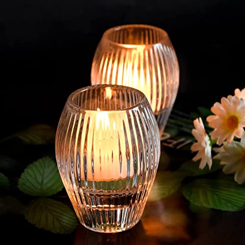 Ribbed Glass Taper Candle Holders Set of 2 for Home Decor X2390