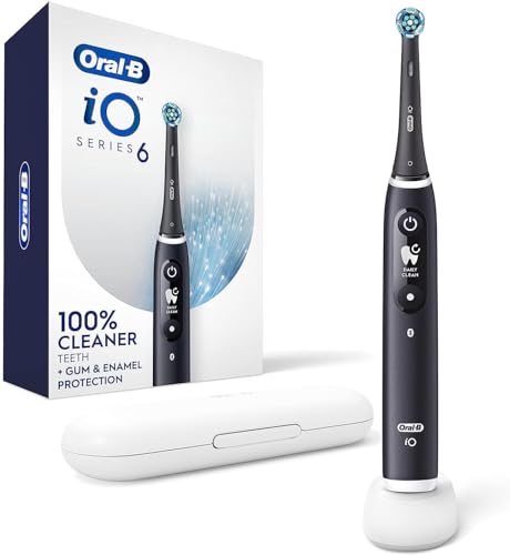 Oral-B iO Series 6 Rechargeable Electric Toothbrush with Visible Pressure Sensor to Protect Gums, 2 Minute Timer, 5 Cleaning Settings, 1 Replacement Toothbrush Head, and Travel Case, Grey Opal