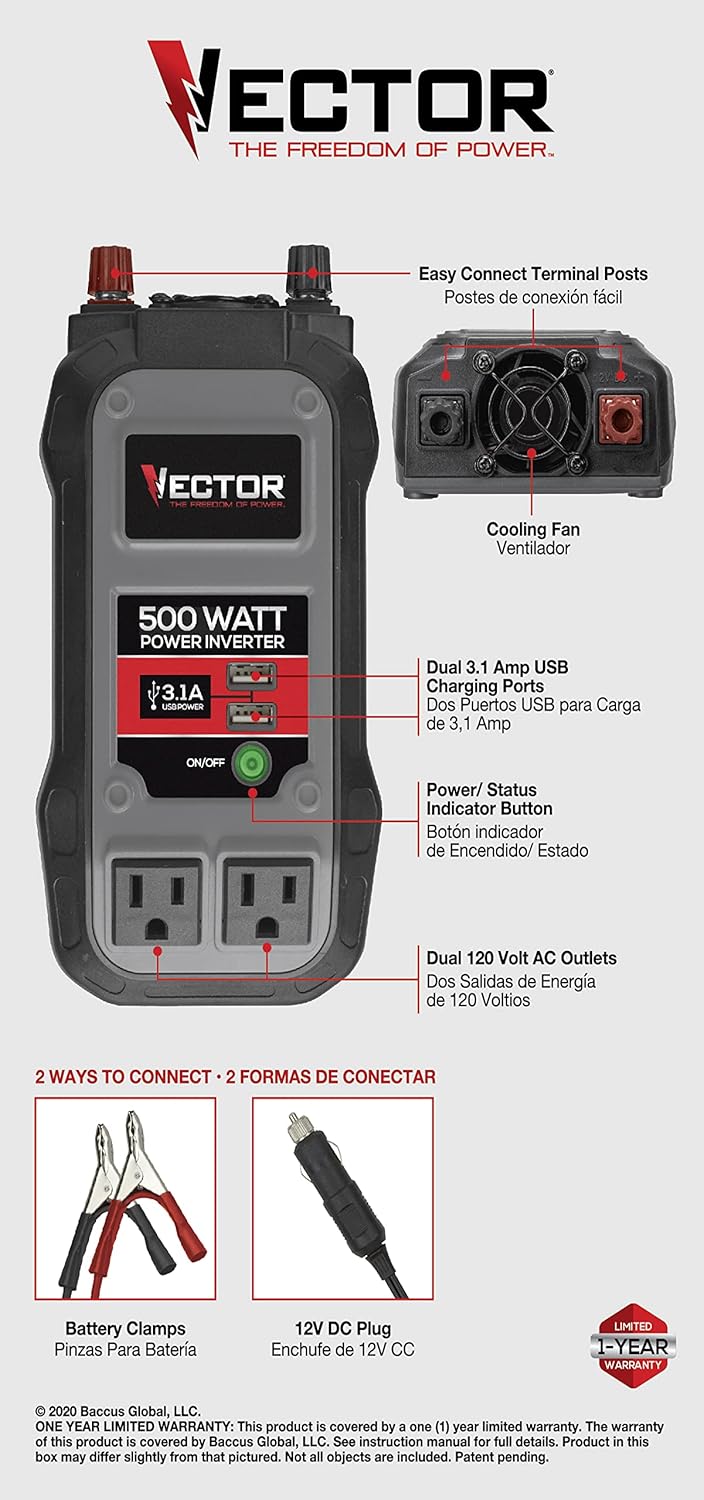 500 Watt Power Inverter with Dual USB Ports T9070