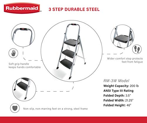 3-Step Folding Step Stool with Hand Grip, 250 lb Capacity, White M309397