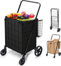 HABUTWAY Folding Shopping Cart with Wheels 360 Degree Rolling Swivel Grocery Cart with Removable Oxford Cloth Liner Compact Utility Cart for Groceries Luggage Laundry,220lb Capacity Black