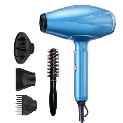 Professional Hair Dryer, Blow Dryer with Diffuser and Concentrator Comb Nozzle, Hair Dryers for Women, Hot and Cold Air Switching, Fast Drying, No Hair Damage, for All Hair - Black
