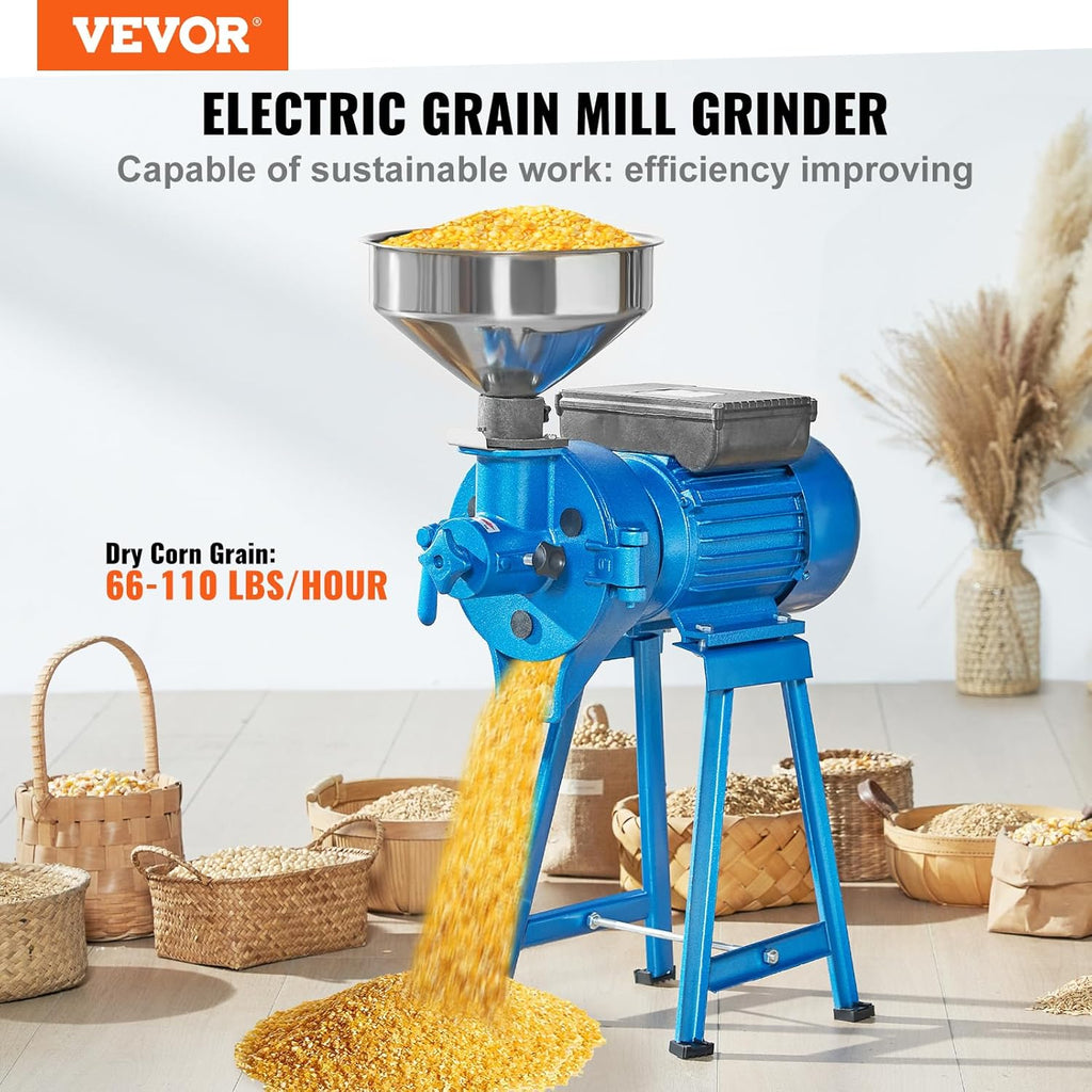 Electric Grain Mill Grinder, 1500W Dry & Wet Spice Grinder, Commercial Corn Mill with Funnel T7285