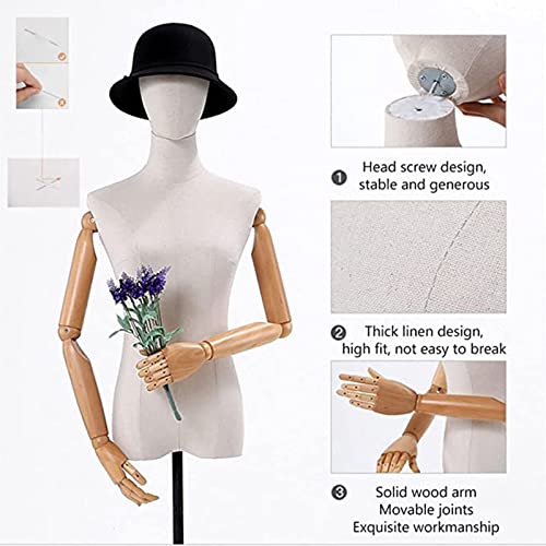 Mannequin Dress Form Torso with Detachable Head, Wooden Hands, Adjustable Stand J737940