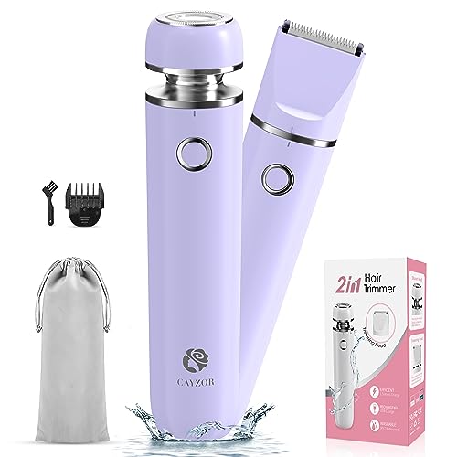 Bikini Trimmer and Shaver Kit for Women - 2-in-1 Wet/Dry Electric Body Hair Trimmer Facial Hair Removal Cordless Waterproof Bikini Shaver Razor for Face Lip Chin Pubic Underarm Legs (Purple)