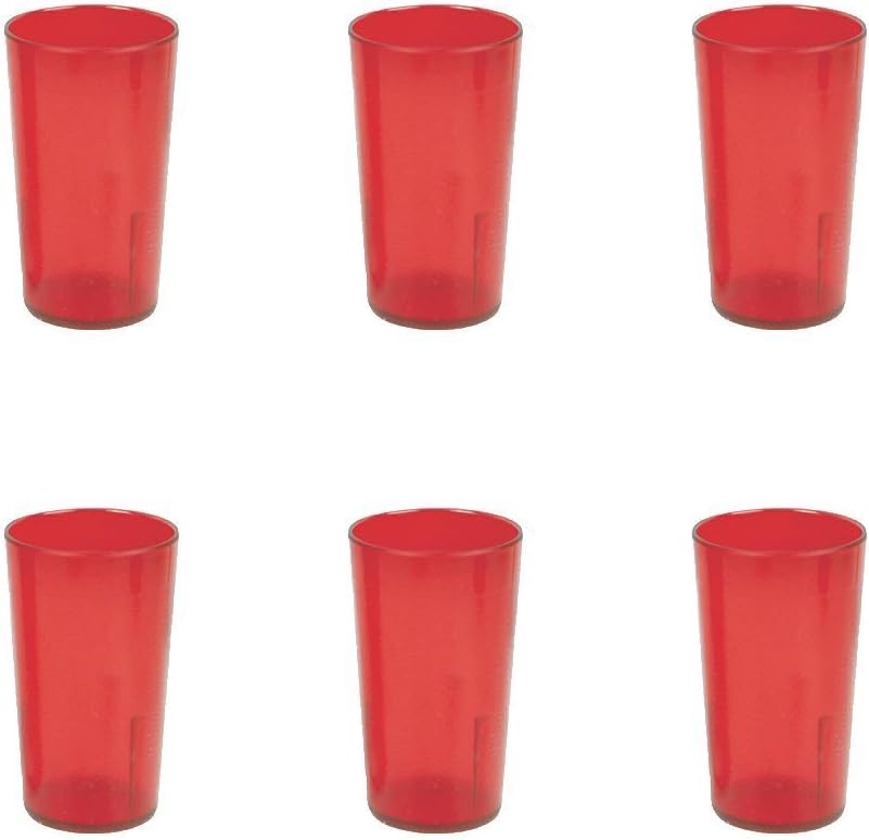 32 oz. (Ounce) Restaurant Tumbler Beverage Cup, Stackable Cups, Break-Resistant Commmerical Plastic, Set of 6- Red